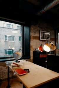 navigating desk globe on table near the window